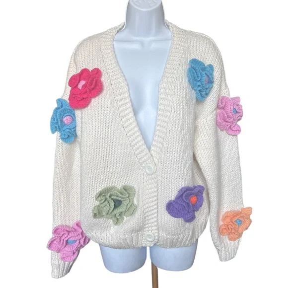 Floral Embellished White Cardigan - Picture 2 of 5